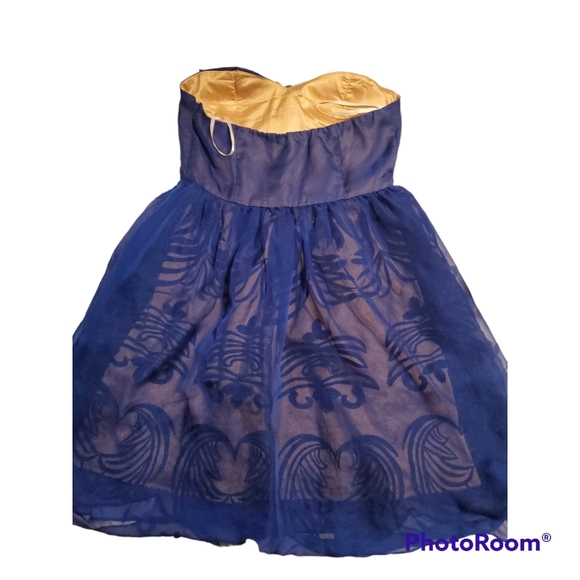 NWOT Modcloth Blue & Gold Strapless Dress 👗 - Picture 3 of 6